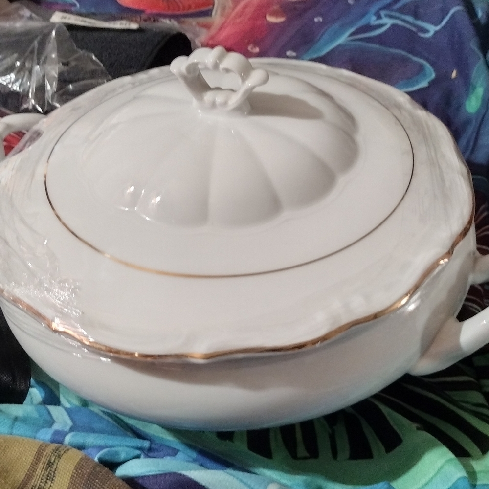 Soup pot/ with lid china is very beautiful piece to any setting.